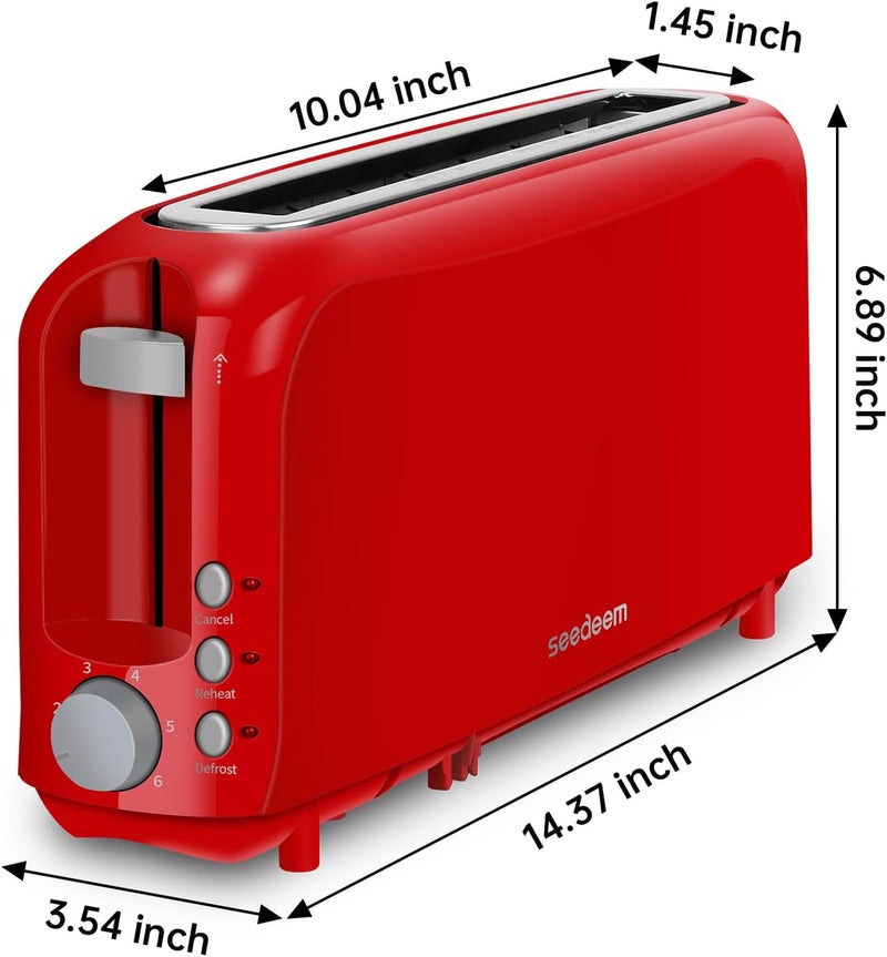 SEEDEEM 2 Slice Slim Toaster, Single 10" Long Slot Toaster Fits Bagels & Artisan Bread, 6 Shade Settings, Cancel/Reheat/Defrost, Removable Crumb Tray, Auto Shut-Off, Red - Image 5